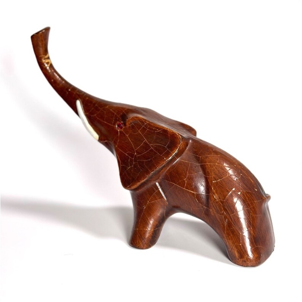 Vintage Elephant Figurine, Wood, Mid Century Modern